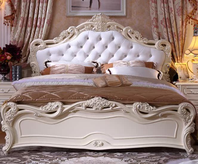 欧式床1.8米双人床法式1.5高箱储物白色实木雕花田园公主简约婚床