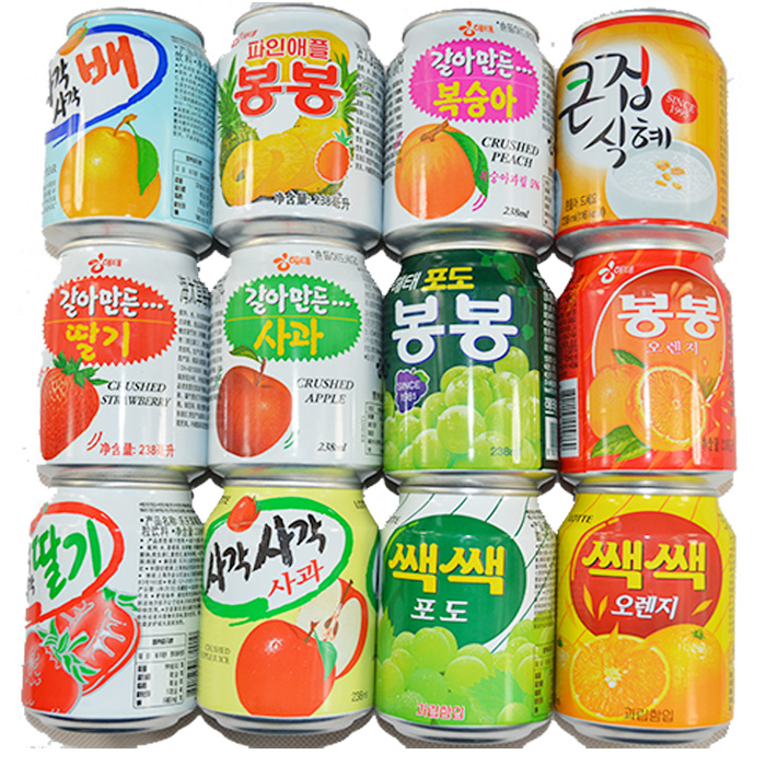 包邮韩国进口饮品饮料果汁海太乐天葡萄菠萝橙汁梨汁12听组合套餐