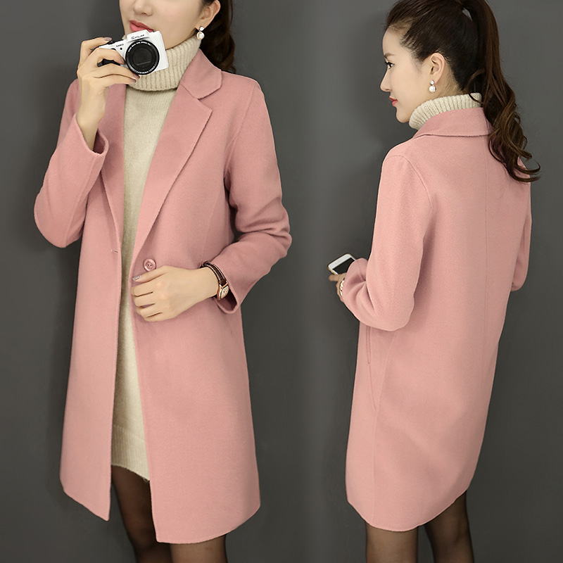 2015秋冬新款双面呢修身韩版中长款羊毛呢子外套女士毛呢外套大衣