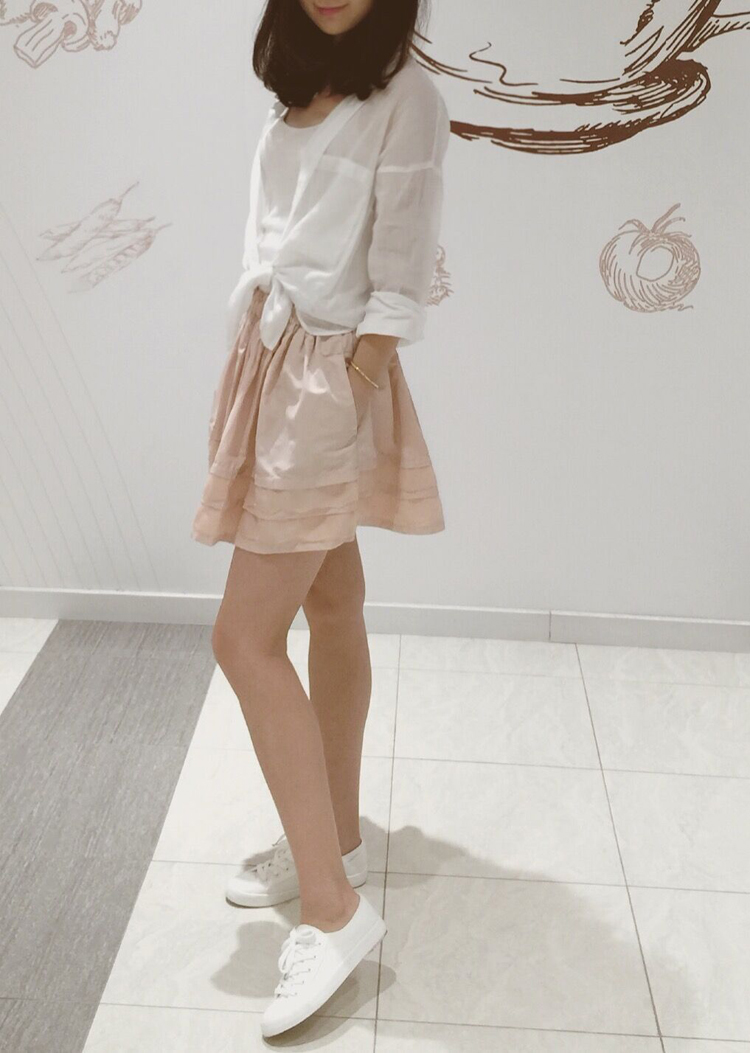 夏新款裸粉色藕色显白高腰松紧带口袋欧根纱拼接半身裙蓬蓬裙短裙