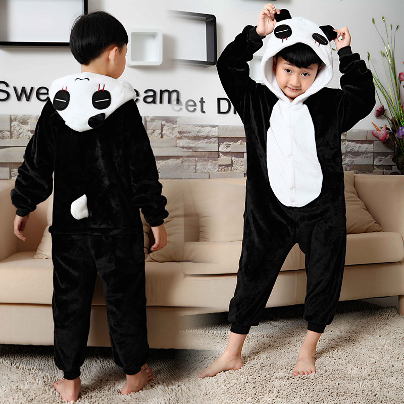 轻松熊猫法兰绒卡通动物秋冬男童女童学生演出服长袖儿童连体睡衣