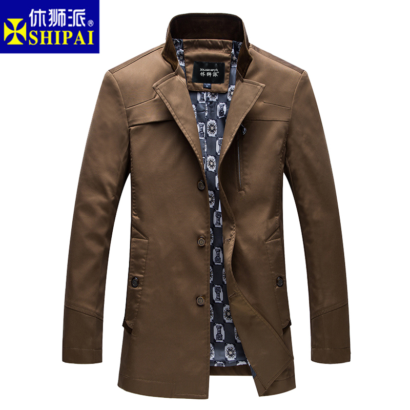 2015秋季风衣男士中长款立领外套中青年商务纯色修身型韩版风衣潮