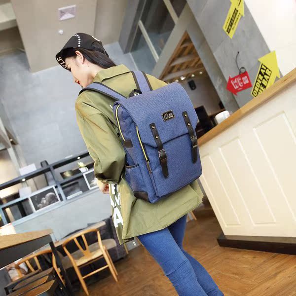 帆布双肩包男韩版潮学院风初中学生书包背包旅行包日韩女电脑大包