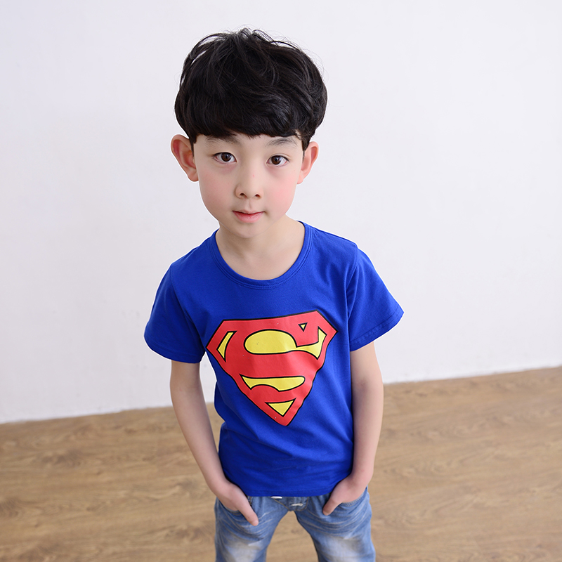 2015韩版中大男童短袖T恤儿童半袖纯棉圆领超人体恤衫夏季新款潮