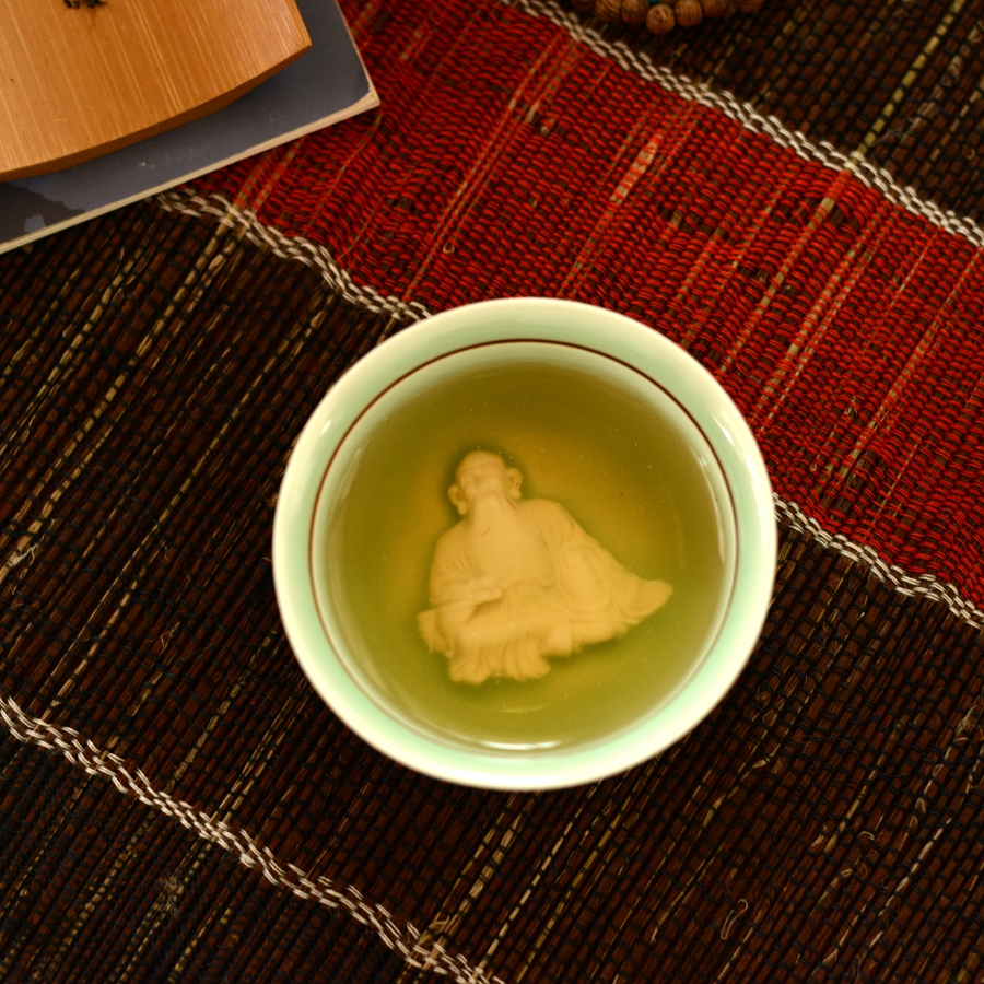 3D浮雕陶瓷杯 个性主人品茗茶杯 汝瑶白瓷茶具老子高档礼盒精品