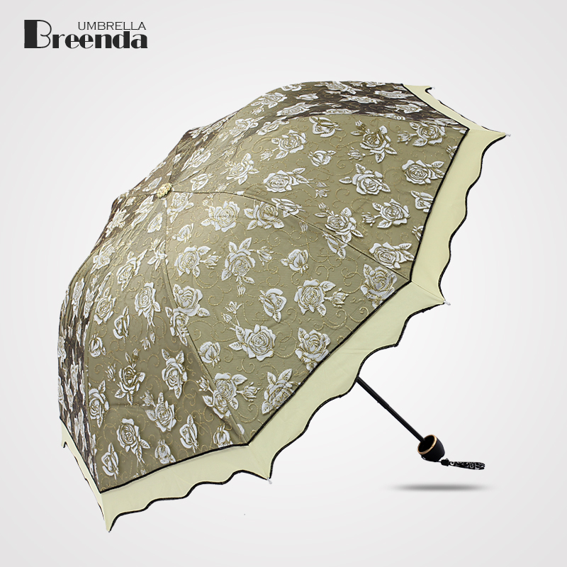 双层加厚超强防晒晴雨伞 防紫外线 蕾丝黑胶遮阳 折叠太阳伞女式