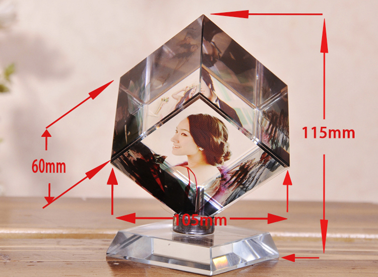 水晶魔方个性相片制作DIY旋转摆台件水晶照片送创意生日礼物定制