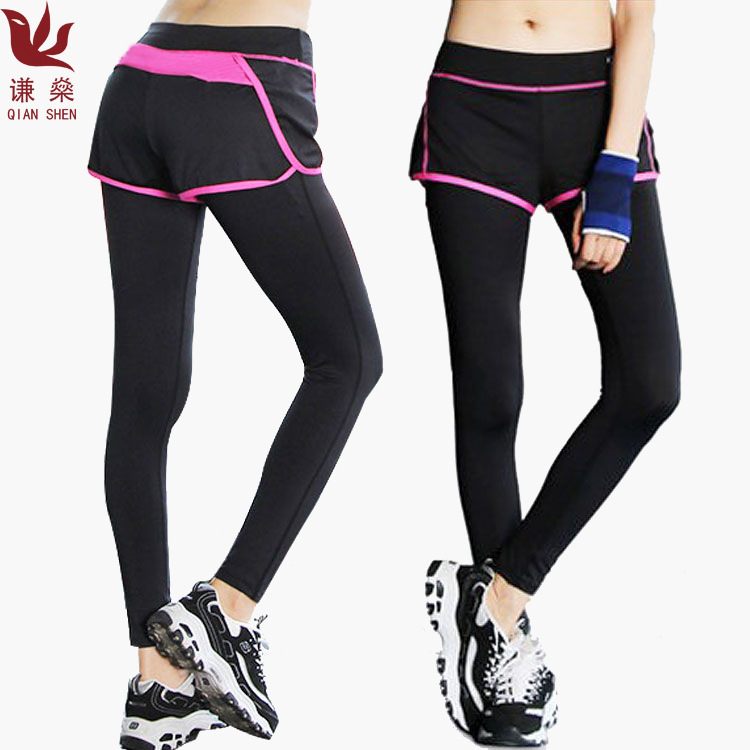 2016新款秋冬季假两件健身瑜伽紧身裤 跑步运动修身显瘦九分裤