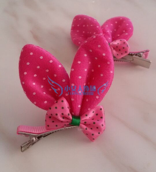 新款儿童发夹 韩国绒布粉色小兔耳朵 热卖