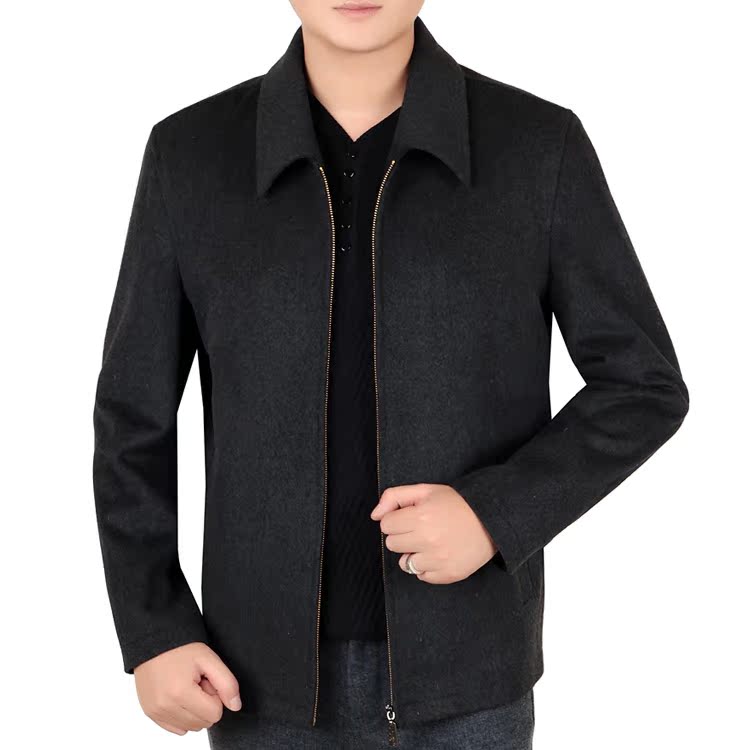 2015新款男装外套外衣服 中年男士休闲夹克加厚 羊毛呢翻领茄克衫