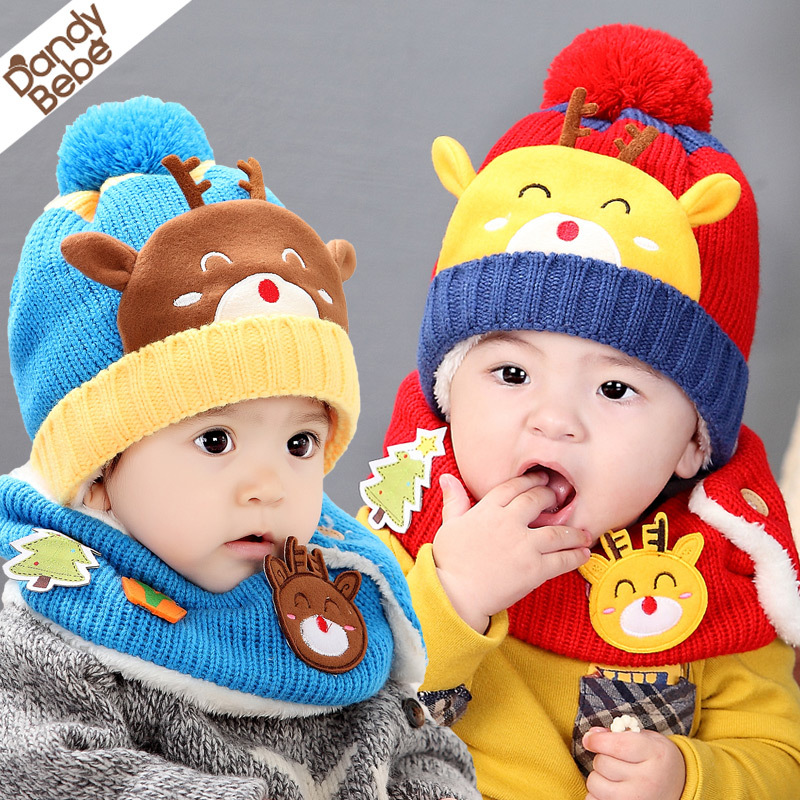 圣诞婴儿帽子秋冬款男女宝宝帽子加绒6-12个月儿童宝宝套头帽