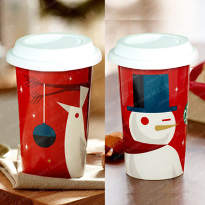 限量时尚陶瓷杯子带盖创意双层隔热杯情侣水杯圣诞节日个性礼品杯