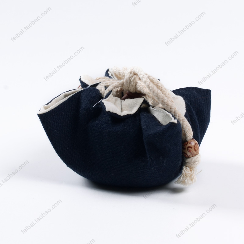 [深蓝色布荷包袋]粗麻布抽绳包 茶道壶包 收纳 日式和风 杯袋加厚