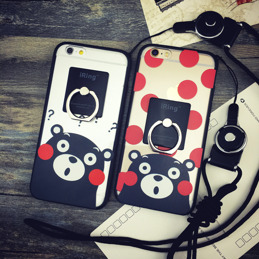 熊本熊苹果iPhone6s手机壳4s5s指环扣支架透明全包挂绳plus保护套