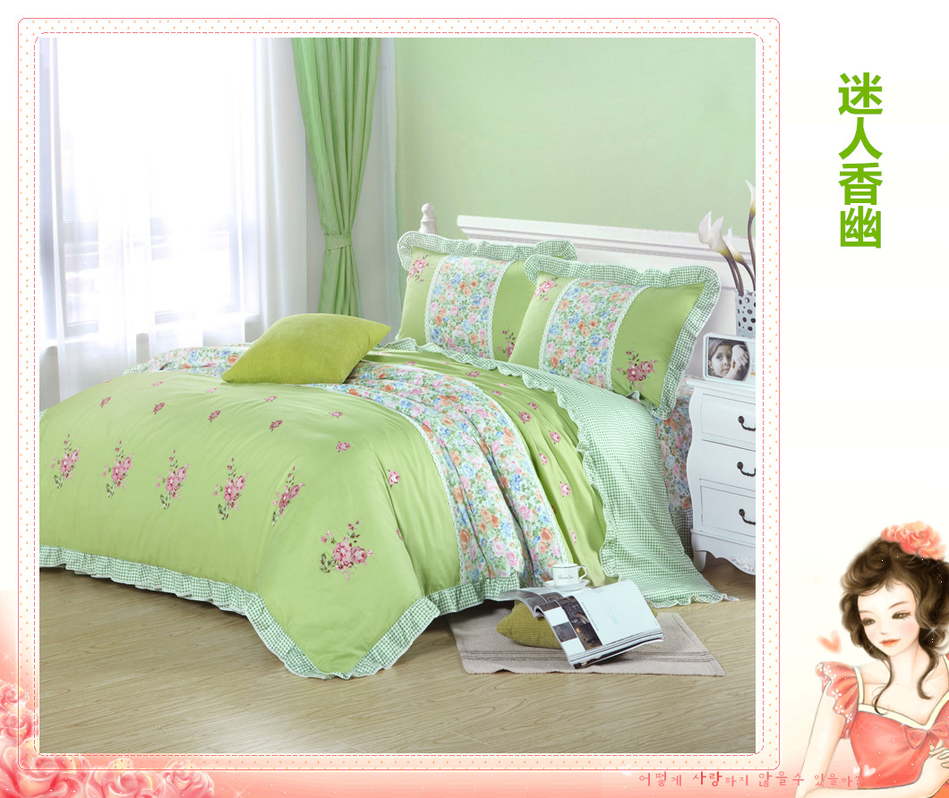 冬天床上四件套韩国版田园全棉100纯棉公主小清新 被套200×230cm
