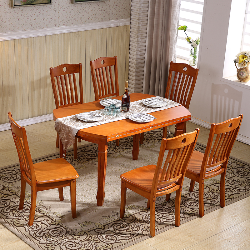 实木餐桌椅组合可折叠伸缩餐桌圆桌小户型圆形餐桌饭桌子橡木家具
