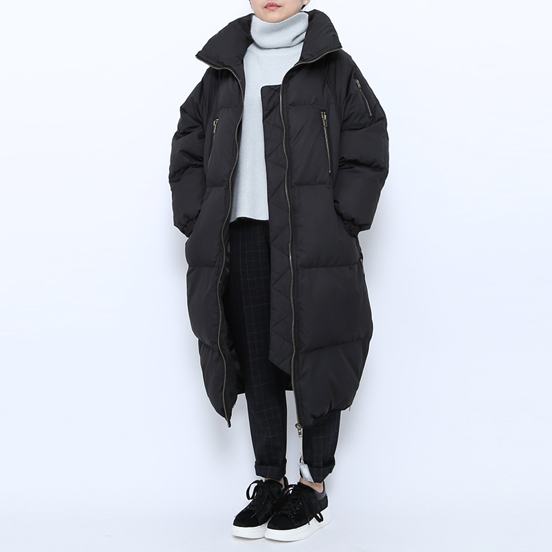 2015冬新咖啡色蝙蝠袖超休闲宽松中性长款加厚羽绒棉服外套韩版女