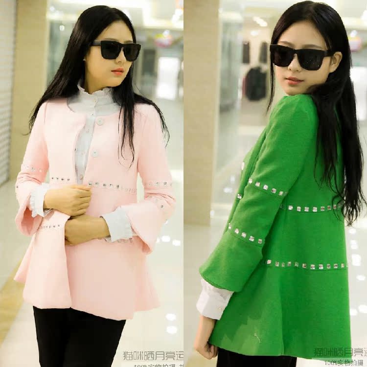 韩国2015冬装新款韩版修身显瘦中款大码毛呢外套A字型呢子大衣