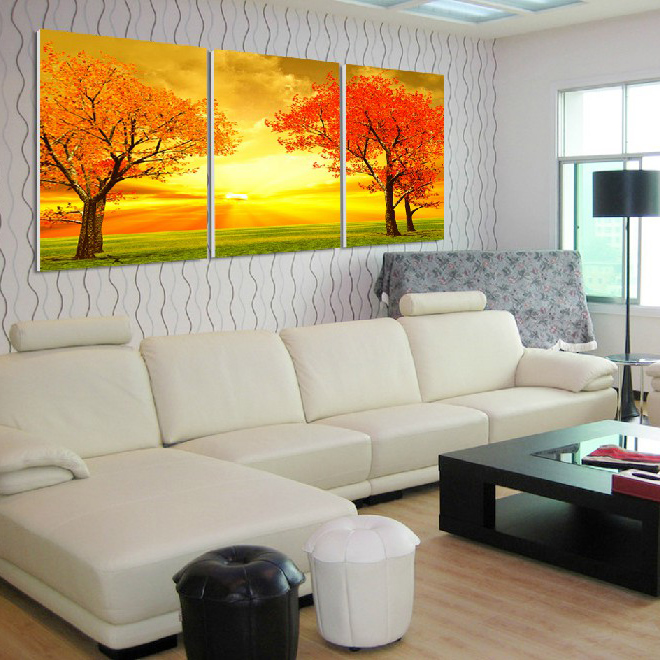 枫叶红树林客厅装饰画沙发墙画三联画水晶画风景画无框画壁画大气