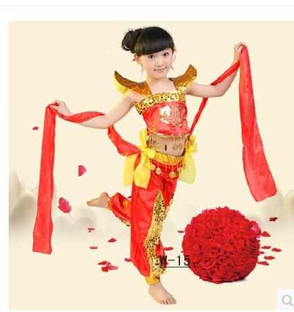 新款演出服 儿童民族舞蹈演出服开门红女童中国结表演服装