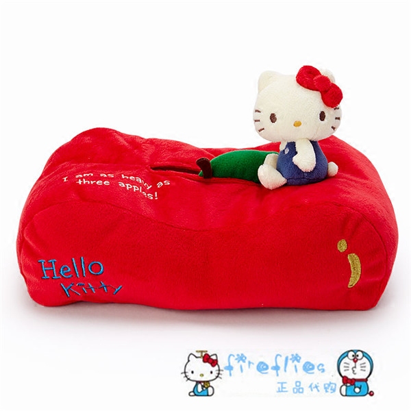 日本代购 Hello Kitty凯蒂猫 可爱红色毛绒公仔抽纸纸巾盒