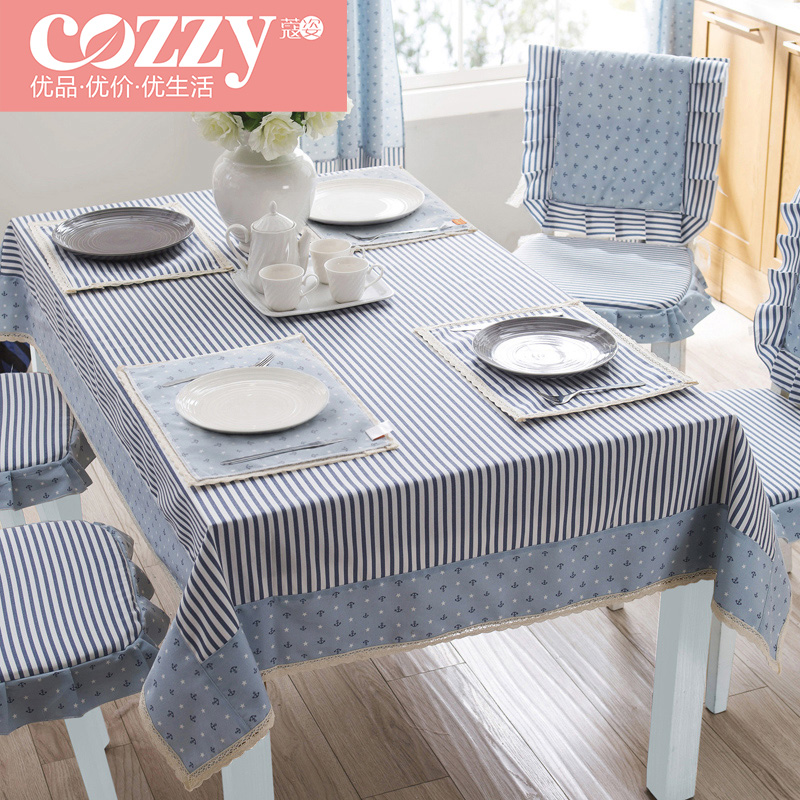 蓝色餐桌布艺茶几布餐桌布椅套套装桌布布艺 地中海风格
