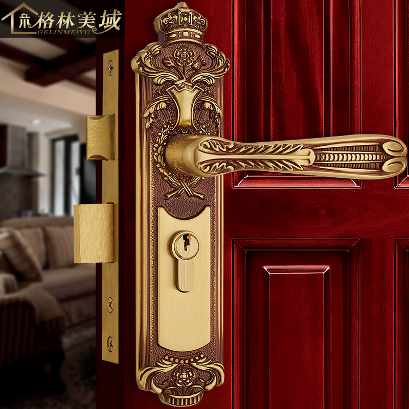 格林美域欧式锁纯铜仿古室内木门锁 全铜子母门锁别墅卧室房门锁
