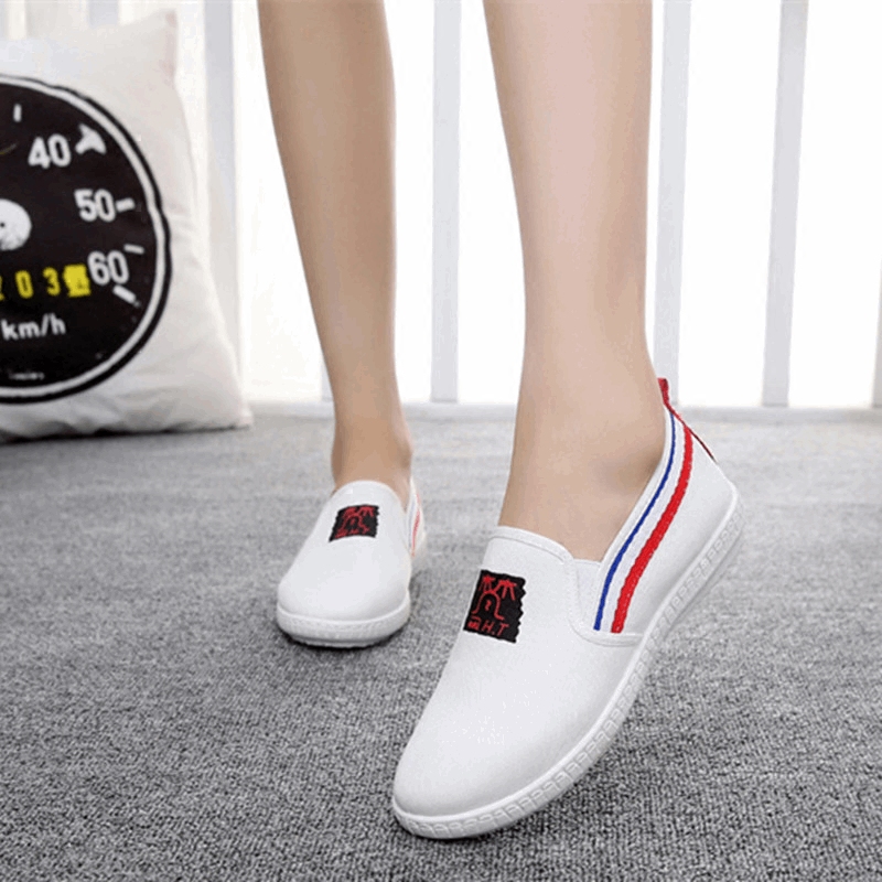 夏季韩国学生透气懒人鞋平底休闲白色一脚蹬帆布鞋女平跟小白鞋潮折扣优惠信息