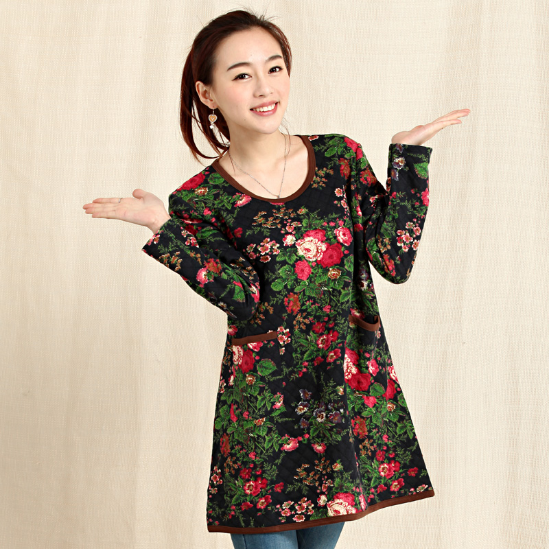 2015春装新款百搭韩版女装印花长袖T恤修身中长款碎花打底衫甜美