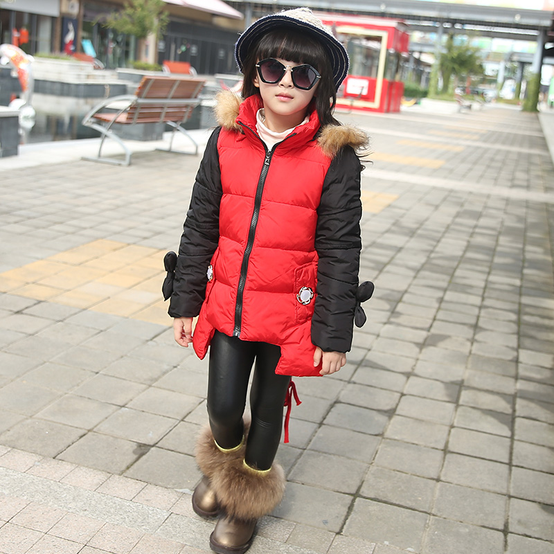 2015女童冬装韩版棉袄 中大童中长款棉服女童中大童加厚连帽棉衣