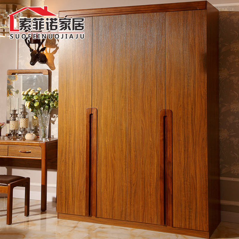 特价楠木实木衣柜木质 组装合整体衣橱中式成套家具 四4门衣服柜