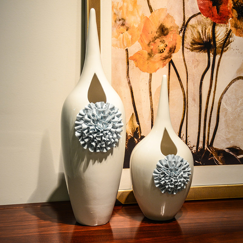 陶瓷花瓶客厅家居摆设现代摆件时尚工艺品瓷器手工捏花水滴花瓶