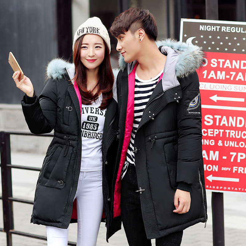 冬季韩版青少年棉衣男中长款加厚学生羽绒棉服修身显瘦情侣装外套