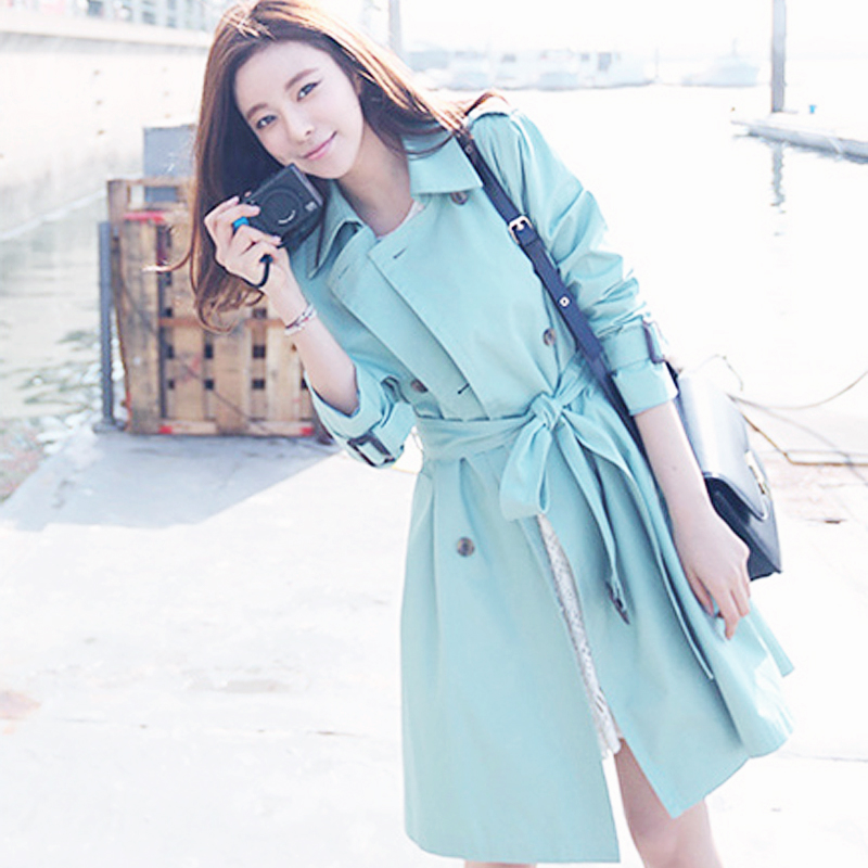 NGR/纳高尔2015早秋套装新款韩版修身中长款甜美双排扣风衣女外套