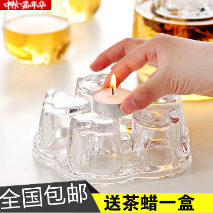 加厚水晶透明玻璃底座 心型暖茶器 保温茶座杯碟杯垫 茶托茶具