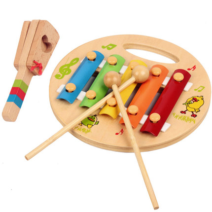 早教益智宝宝木制敲琴乐器套装 宝宝婴儿玩具 木质五音琴 响板