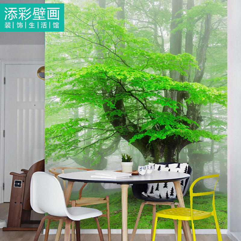 大型绿色森林树林大树绿叶风景摄影 竖版餐厅玄关 背景墙壁纸定制
