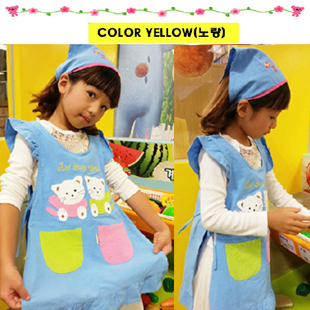 包邮纯棉优质韩版可爱无袖卡通时尚儿童围裙防尘防污幼儿园罩衣