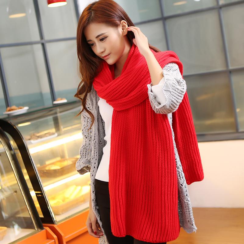 红色毛线围巾女冬季韩版情侣款男女式学生围巾士针织围脖加厚保暖