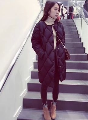 2015冬季韩版中长款菱形格加厚保暖羽绒棉衣面包棉服外套棉袄女装