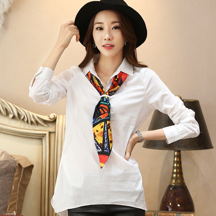衬衫2016年春款新款韩版大码女装纯棉长袖上衣白色衬衣