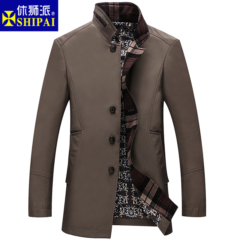 男士风衣中长款外套中年商务修身型风衣2015新款英伦薄款立领男装