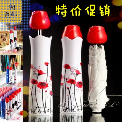 个性广告防紫外线三折叠超轻花酒瓶伞韩版玫瑰创意晴雨伞定制logo