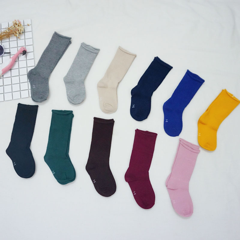 16秋冬新款韩国儿童堆堆袜中筒袜男童女童纯色松口卷边袜高筒袜潮折扣优惠信息