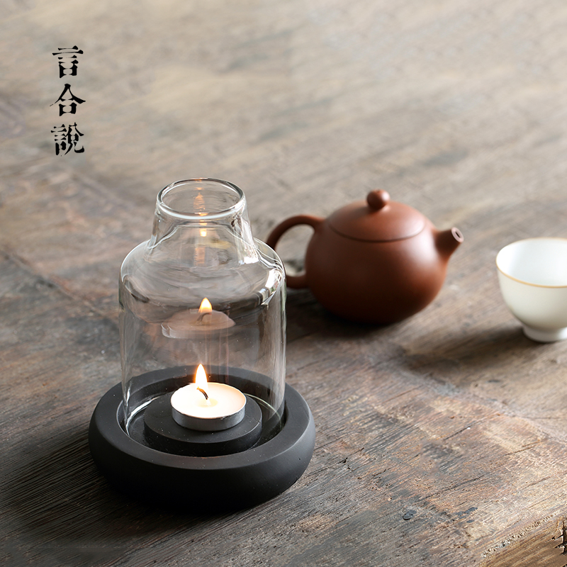 【言合说】中式简约透明玻璃烛台 蜡烛摆件复古家居烛光 烛火