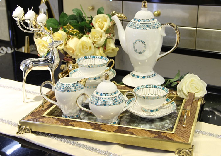 高档骨瓷欧式英式下午茶咖啡杯套装 4人咖啡茶具11头咖啡茶具礼品