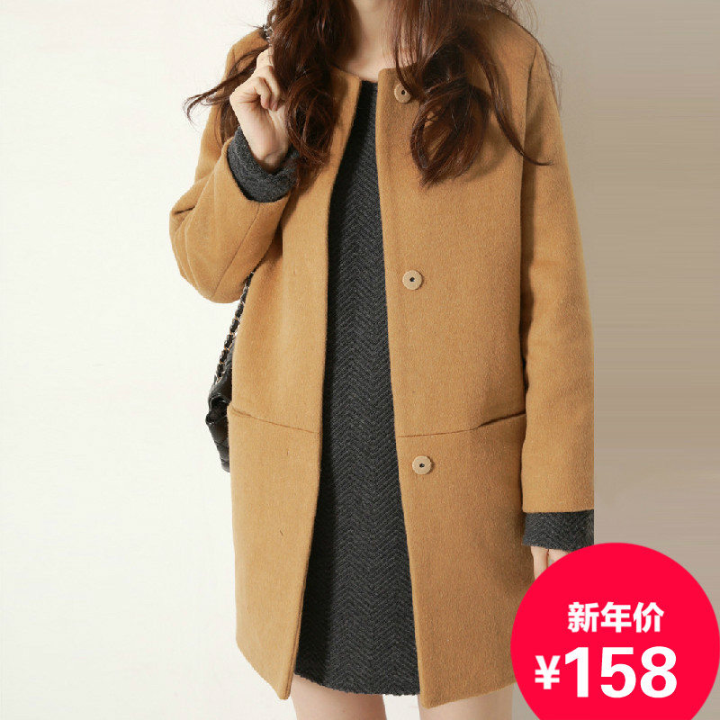 2015冬装新款韩版直筒加厚毛呢外套女中长款大码女装加棉呢子大衣