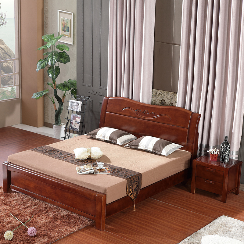 实木床1.8 双人床 1.5橡木床中式 简约现代板式高箱床住宅家具床