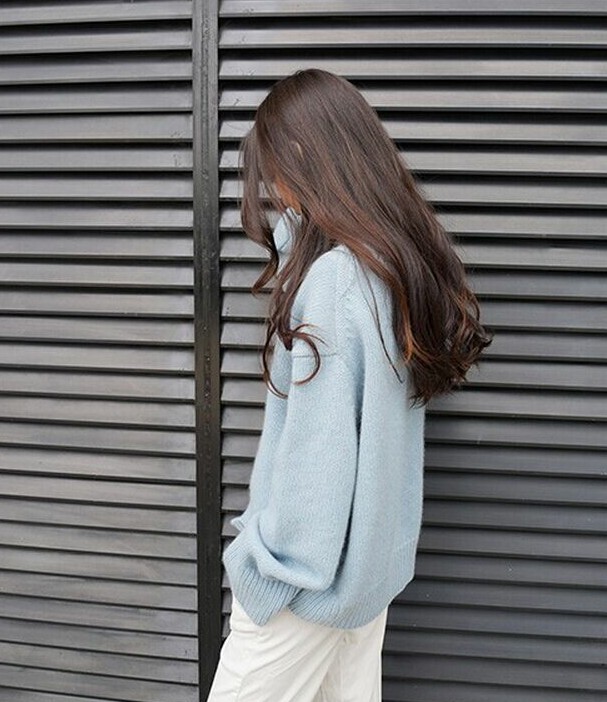 2015秋冬高领纯色气质韩版直筒宽松长袖针织衫毛衣女