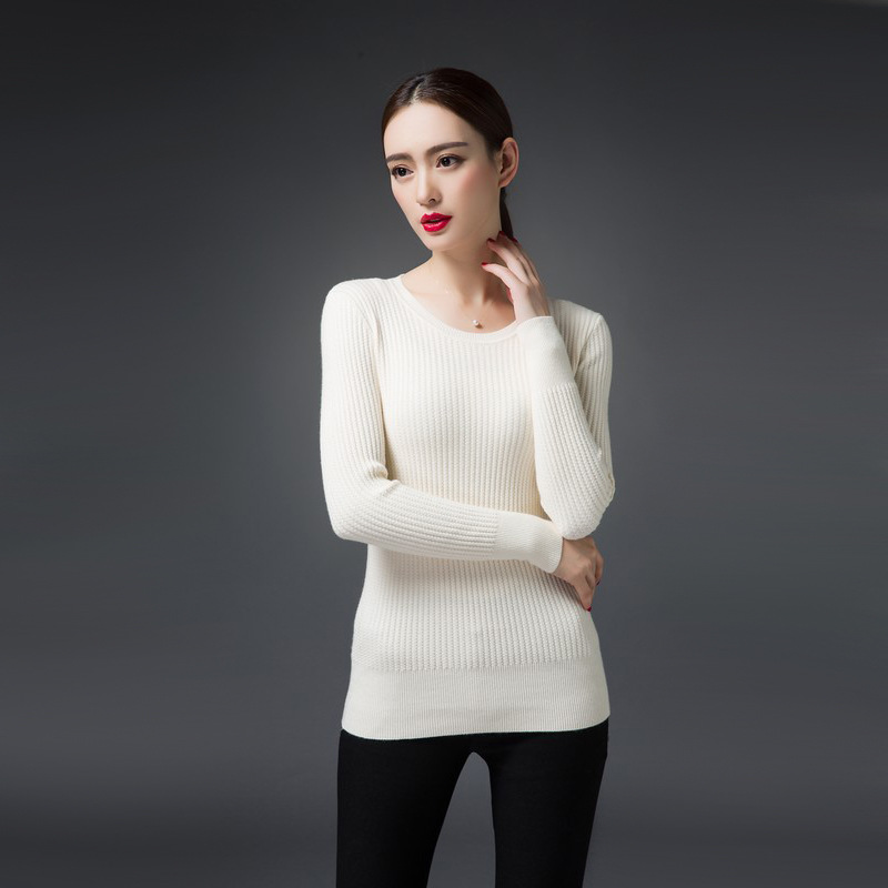 2016韩版冬季新款修身显瘦圆领毛衣套头长袖打底针织衫纯色女装潮